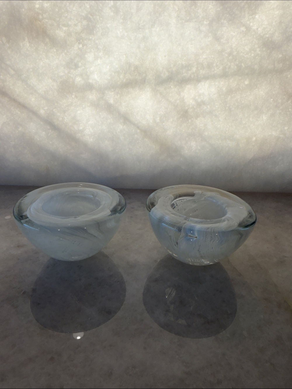 Kosta Boda Atoll Art Glass Votive Holder White Swirl Bowl Anna Ehrner Sweden